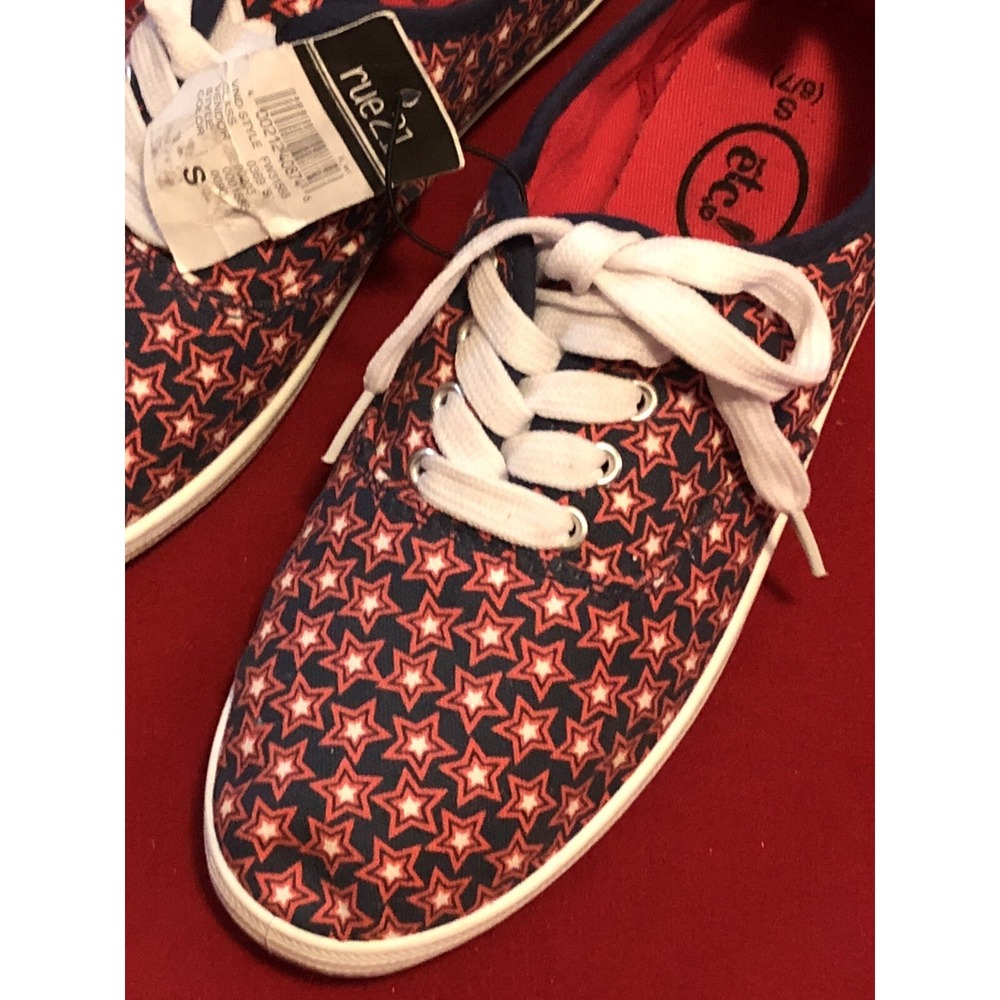 Rue 21 Etc! Women's Size 6/7 - Red White Blue Stars Canvas Shoes Patriotic New!